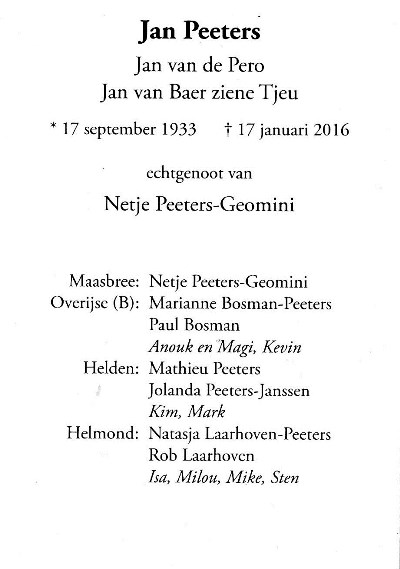 Jan Peeters Parochie Maasbree